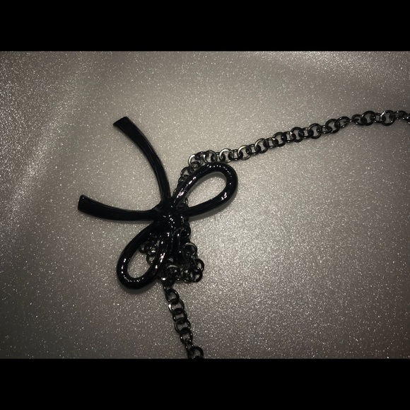 Classy Black Crystal Ribbon Bow Necklace - Picture 2 of 4